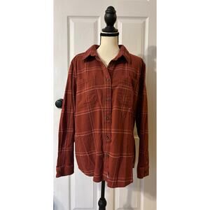 Carhartt Plaid Button Down Women's 2XL Rust Orange Red Plus Size Cotton Blend